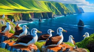 Illustration of Marion Island's seabirds affected by invasive mice.