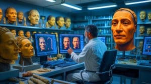 Illustration of digitally reconstructed faces of pre-Hispanic Colombians based on ancient death masks.