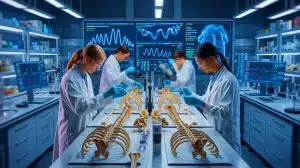 Illustration of researchers sequencing ancient genomes from South Africa.