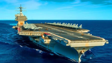 Illustration of the USS Gerald R. Ford, the world's largest and most advanced aircraft carrier.
