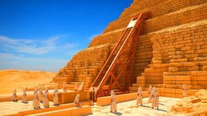 Illustration of the Step Pyramid of Djoser with potential hydraulic systems.
