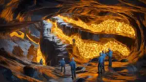 Illustration of the newly discovered supergiant gold deposit beneath China's Wangu gold field in Hunan province.