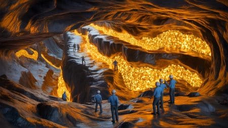 Illustration of the newly discovered supergiant gold deposit beneath China's Wangu gold field in Hunan province.