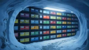 Illustration of seeds from African tree species being deposited in the Svalbard Global Seed Vault.