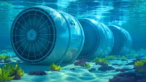 Illustration of subsea desalination pods harvesting fresh water from the ocean floor off the coast of California.