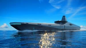 Illustration of autonomous naval vessels developed by Blue Water Autonomy in collaboration with Conrad Shipyard.