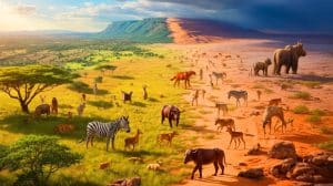 Illustration of ancient climate patterns influencing human evolution in sub-Saharan Africa.