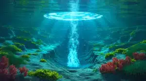 Illustration of Pythia’s Oasis underwater spring in the Cascadia Subduction Zone affecting tectonic plates.