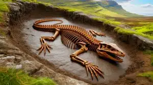 Illustration of the ancient reptile Breugnathair elgolensis unearthed on the Isle of Skye.