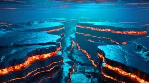 Illustration of olivine-rich oceanic plates subducting into the Earth's mantle, demonstrating water transport dynamics.