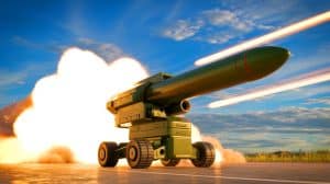 Illustration of a Chinese electromagnetic cannon launching a projectile at high speed.