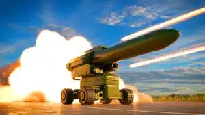 Illustration of a Chinese electromagnetic cannon launching a projectile at high speed.