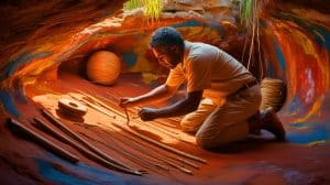Illustration of the ancient Aboriginal string workshop discovered in Australia's Cape York Peninsula.