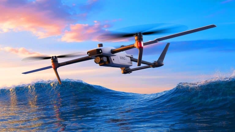 Illustration of the Wing Loong X drone in a maritime surveillance operation.