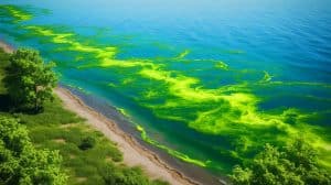 Illustration of the cyanobacterium Dolichospermum in Lake Erie linked to harmful algal blooms.